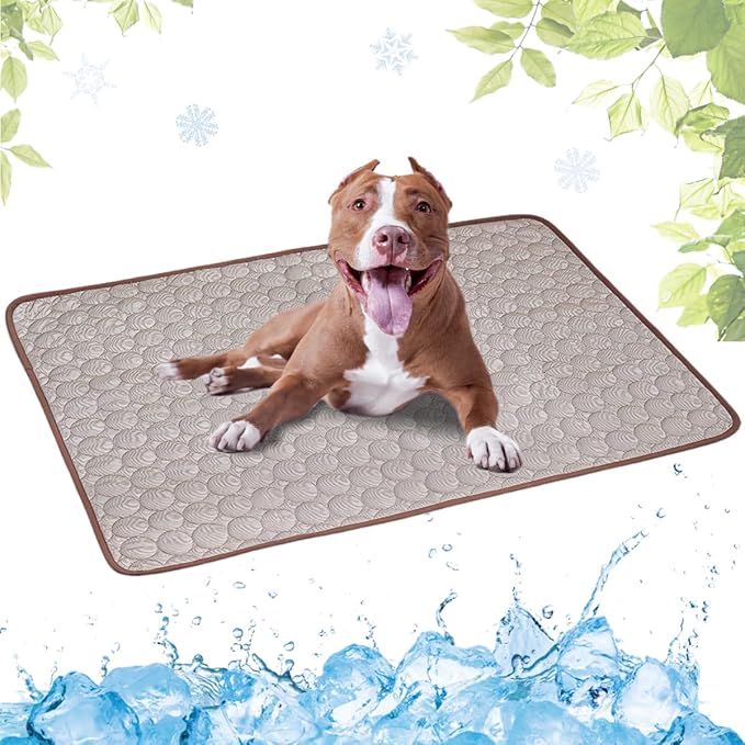 Dog Cooling Mat Washable, Portable Summer Dog Pad, Water-Absorbent Pet Cooling Pad, Ice Silk Self-Cooling Mat for Dog for Kennel/Sofa/Bed/Floor/Car Seats(Coffee,21x27in)