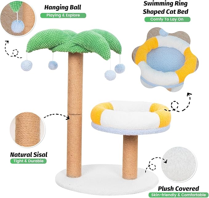 Cat Scratching Post Cat Tree Kitten Toys Kitten Scratcher Sisal Scratch Posts with Cat Bed and 4 Hanging Ball 27in Tall for Kittens or Smaller Cats