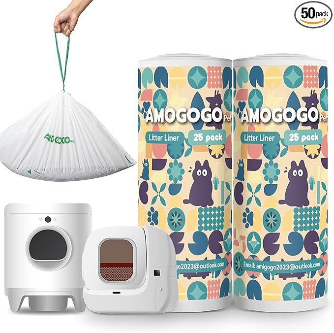 50 Pack Litter Box Liner Bags, Compatible with Petkit Pura Max & X, Self-Cleaning Cat Litter Box Replacement Waste Bags, Drawstring Leak-proof Cat Litter Box Trash Bags