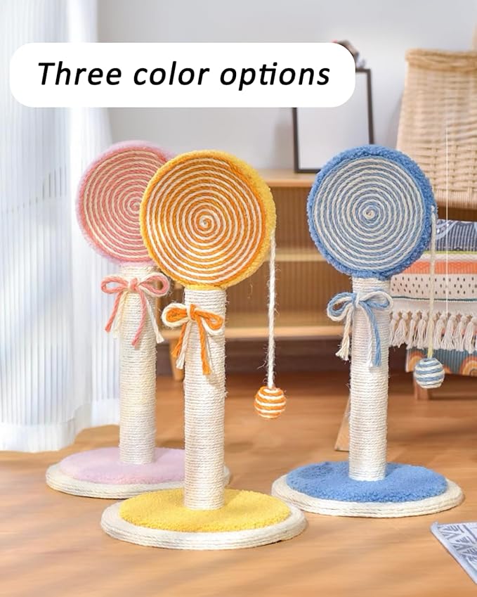 Cat Scratching Post, 22” Cute Kittens Scratch Posts with Hanging Ball, Sturdy Post & Stable Base, Ideal for Indoor Cats, Small & Large Sizes Kitty Available, Orange