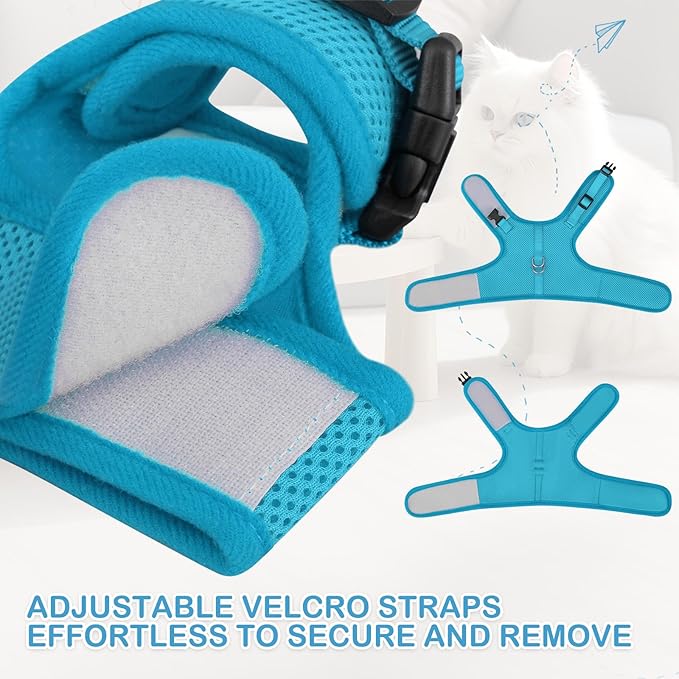 MoNiBloom Soft Cat Harness for Walking Escape Proof and Travel, Kitten Adjustable Breathable Vest Harness - Sky Blue, M