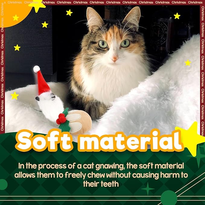 ALL FOR PAWS Christmas Cat Toys with Catnip, Bite-Resistant Teething Toy for Indoor Cats Exercise, Interactive Cat Mouse Toy