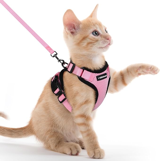 rabbitgoo Cat Harness and Leash for Walking, Escape Proof Soft Adjustable Vest Harnesses for Cats, Easy Control Breathable Reflective Strips Jacket, Pink, XXS