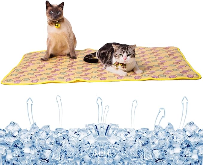 SEIS Dog Ice Pad Ice Silk Cats Kennel Mat Pet Cooling Pad Summer Cool Bamboo Mat Breathable Pad (Yellow, L