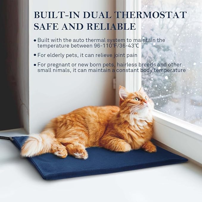 Pet Heating Pad for Cats Dogs,Cat Heating Pad Mat Constant Temperature Pet Cat heated Pad Mat Waterproof with Chew Resistant Cord,Indoor Heated Cat Bed Pet Blanket Cat Warmer Pad with Fleece Cover