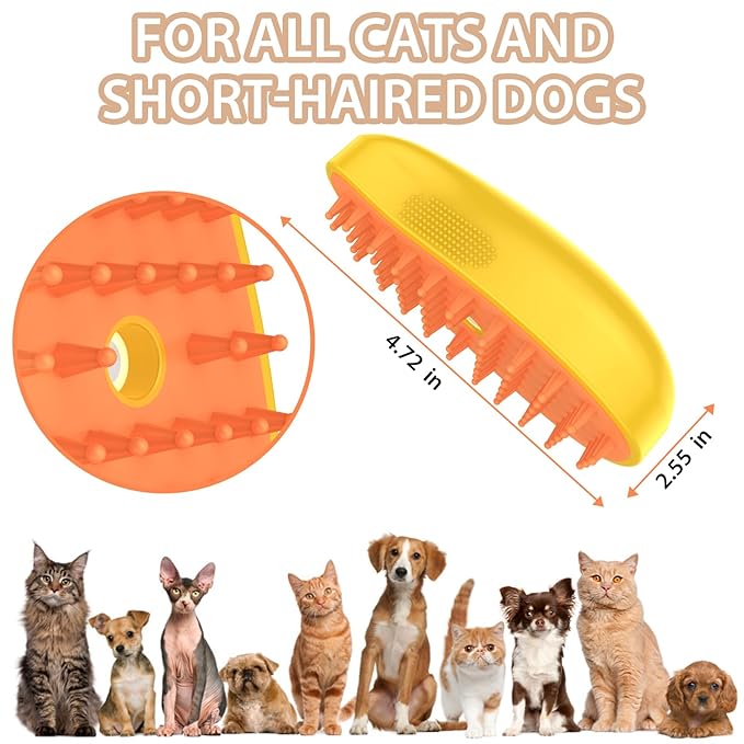 3 in 1 Self-Cleaning Grooming Brush - Detangling and Massage for Cats & Dogs, Fur and Loose Hair Remover (Yellow)