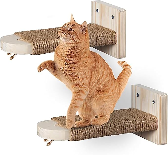 Cat Climbing Shelf Wall Mounted, 2 Step Cat Stairway with Jute Scratching for Cats Perch Platform Supplies