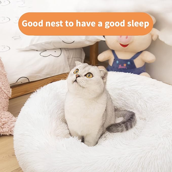 Cat Beds for Indoor Cats,24 Inch Dog Bed for Small Melium Large Dogs, Washable-Round Pet Bed for Puppy and Kitten with Slip-Resistant Bottom