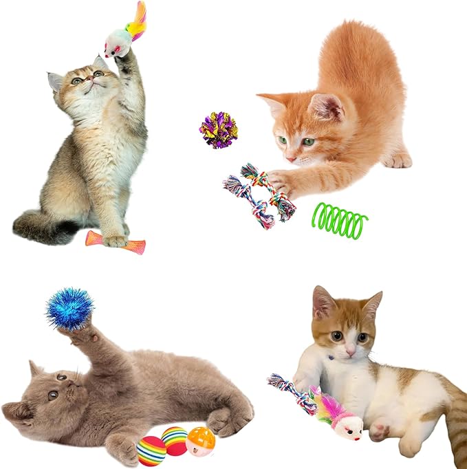 46 PCS Cat Toys for Indoor Cats, Kitten Toys with Cat Spring Toy, Mint Catnip Toys for Cats with Crinkle Cat Toy Mouse Cat Ball Toy for Indoor Cats Kittens Exercise