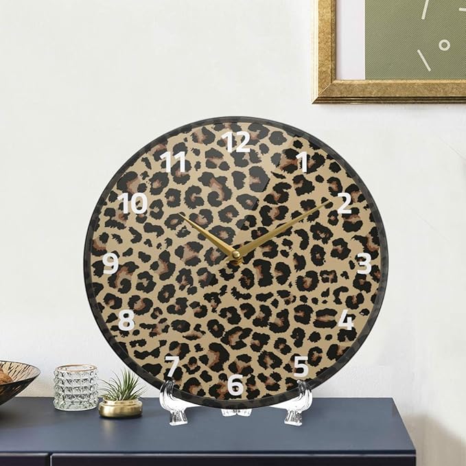 ALAZA Cheetah Leopard Print Animal Skin Wall Clock Battery Operated Silent Non Ticking Clocks for Living Room Decor 12 Inch / 9.5 Inch