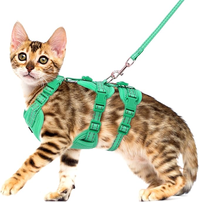 Fully Escape Proof Cat Harness and Leash Set for Walking, Adjustable Soft Kitten Vest with Reflective Strip for Small Medium Large Adult Cats, Breathable Kitty Harness,Blue S