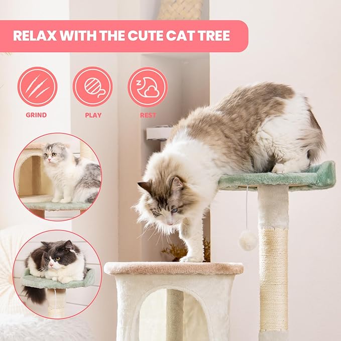 HYABi 42.7in Flower Garden Cat Tree, Cat Tower with Cozy Condo & Scratching Post, Cat Tree Tower with Jumping Platform for Indoor Cats
