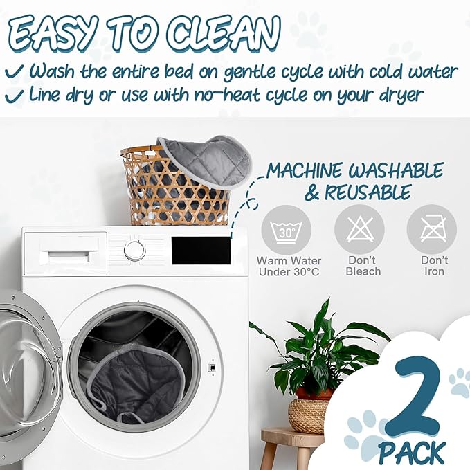 2 Pcs Cat Heating Pad Round 16 Inch Self Heating Cat Mat Washable Heated Cat Bed Anti Slip Cat Warming Pad Pet Bed Mat for Kennel Dog Crate Indoor Outdoor(Gray,19 Inch)