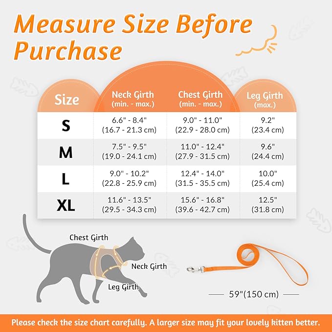 rabbitgoo Cat Harness and Leash Set for Walking Escape Proof, Adjustable Soft Kittens Vest with Reflective Strip for Cats, Comfortable Outdoor Vest,Light Orange,M