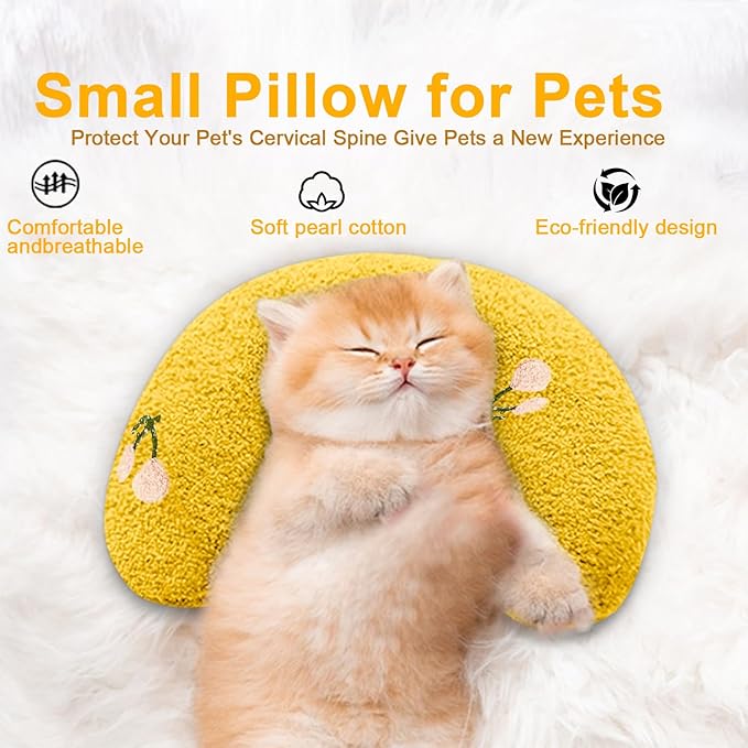 ucho Cats Kitten Pillow Cat Nap Plush, Puppy Purr Soothing Plush Cat Toy,Soft Fluffy Warming Pillow, Pet Calming Toy for Joint Relief Sleeping Improve Yellow