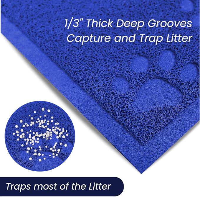 Andalus Large Cat Litter Mat, Pack of 1 - Waterproof, Non-Slip & Easy to Clean Cat Litter Box Mat for Extra Efficient Pet Litter-Trapping, Blue (30” X 18”)