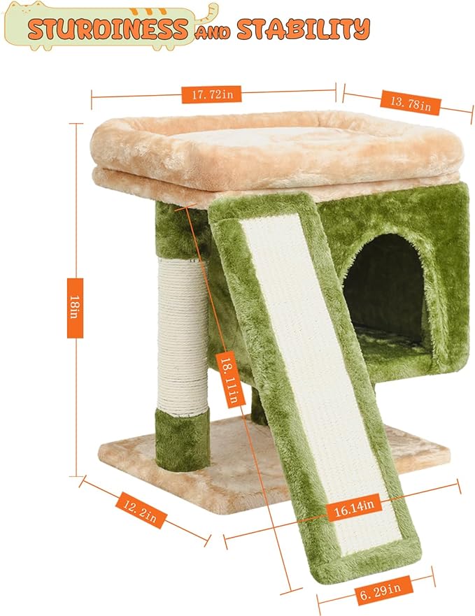 SYANDLVY Small Cat Tree for Indoor Cats, Cat Tower with Scratching Post, Modern Activity House for Large Cats, Condo with Board, Kittens Cave