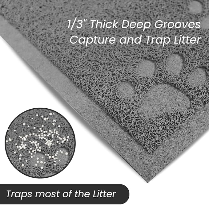 Andalus Small Cat Litter Mat, Pack of 1 - Waterproof, Non-Slip & Easy to Clean Cat Litter Box Mat for Extra Efficient Pet Litter-Trapping, Grey (15.75” X 11.75”)