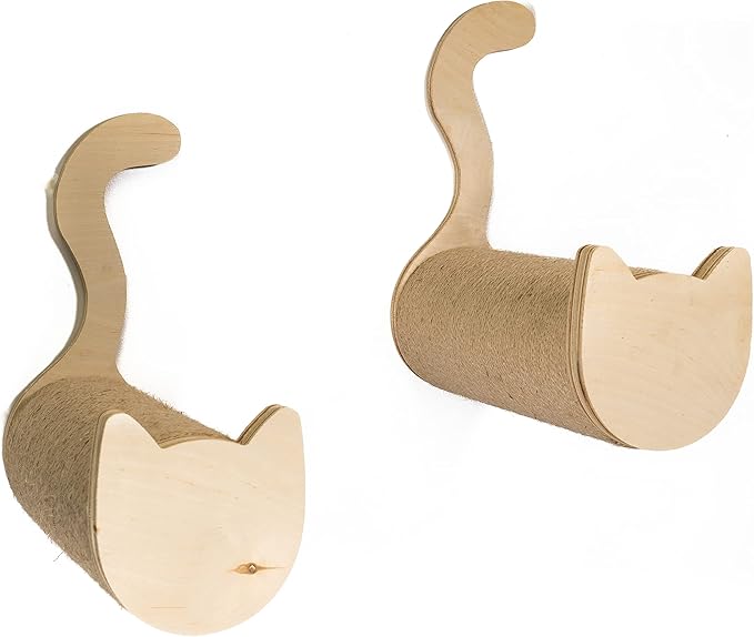 On2Pets Cat Furniture Wall-Mounted Scratcher Cat Steps, Sisal Rope Scratching Posts Floating Cat Wall Perches, Set of 2 with Cat face and Tail