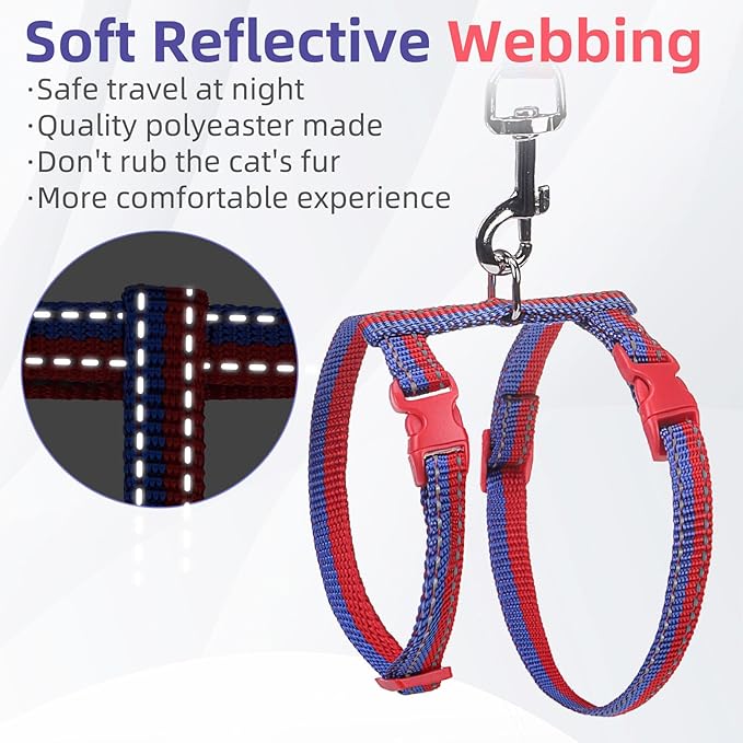 PUPTECK Adjustable Cat Harness and Leash Set Escape Proof Kitten Strap Collar for Walking Travel, Red Blue