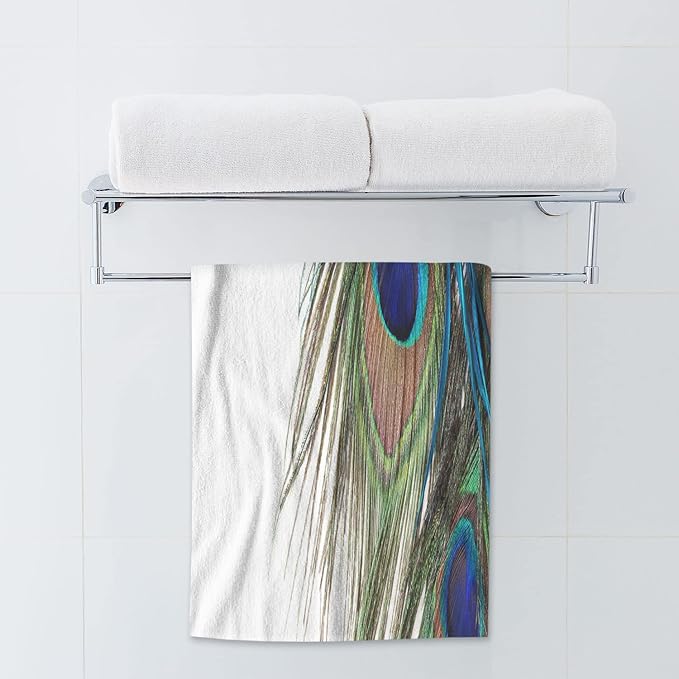 AOYEGO Green Blue Peacock Feather Bath Towel Exotic Peacock Feathers Bird Beach Bath Towels Soft Microfiber Yoga/Golf/Swim/Hair/Face Towels 15x30 Inch