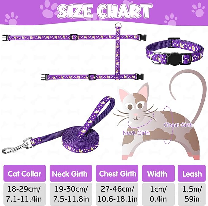 2 Pack Cat Harness and Leash with Collar Set, Escape Proof Cat Harness Adjustable Kitten Harness Glow in The Dark for Small Medium Cats