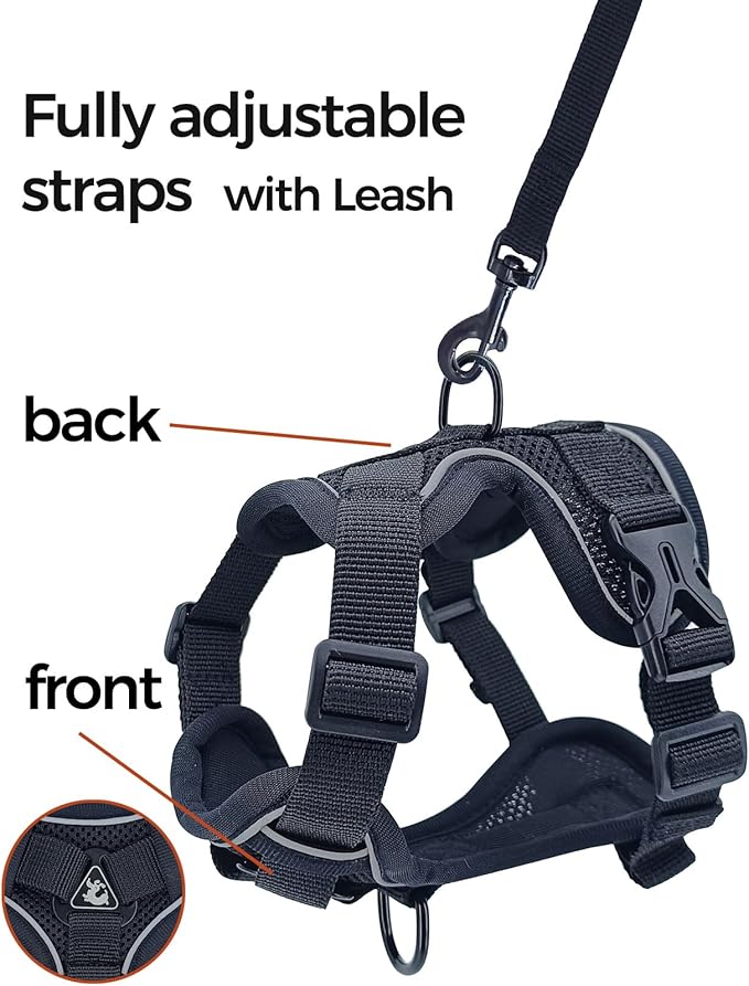 Cat Harness and Leash Set Escape Proof Tactical Small Kitten Harness Emotional Support Cat Vest, Black, S