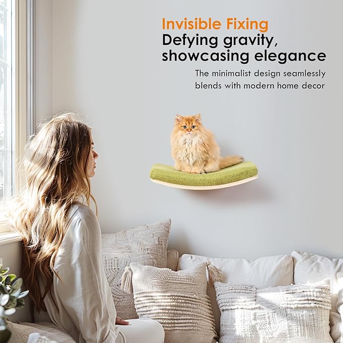 Cat Wall Shelves,Wall Mounted Cat Wall Furniture,Curved Cat Shelves and Perches for Wall,Floating Cat Wall Bed Cat Shelf with Comfortable Cat Cushion