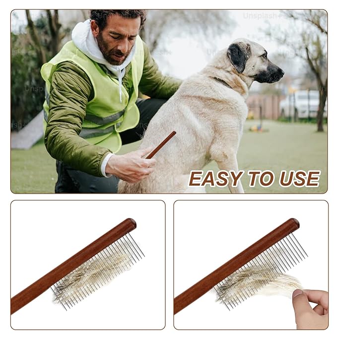 3pcs Grooming Comb for Pets, Solid Wooden Cat Combs with Wide & Narrow Rounded-Tip Teeth Pet Hair Comb Metal Flea Lice Tick Comb for Cats Dogs Rabbits Tangled Hair (3 Sizes）