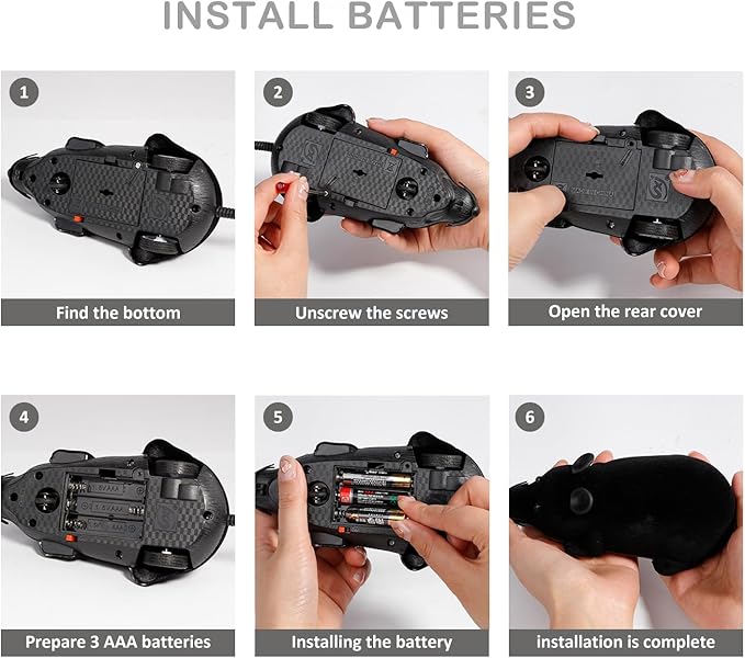 Auto Moving Mouse Cat Toy, Interactive Cat Toys Wireless Electronic Fake Mouse Rat Pet Toy Running Wheel Plush Rat Chasing Prank Toy for Cats Dogs Kids Novelty Gift By Greatstar (Black, No Controller)