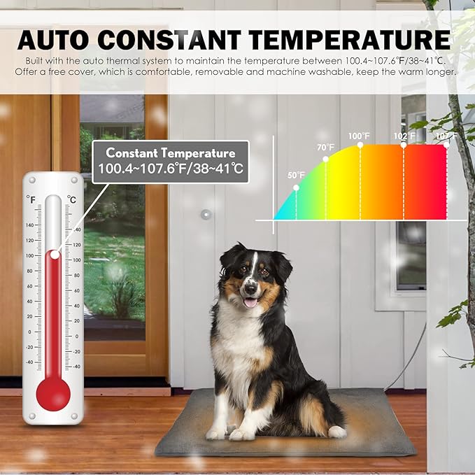 PETNF Outdoor Heated Pet Bed with Waterproof Cover,Pet Heating Pads for Dog,Soft Electric Blanket Auto Temperature Control,Heating Mat for Dog House Cabin Cot Doorway, XL