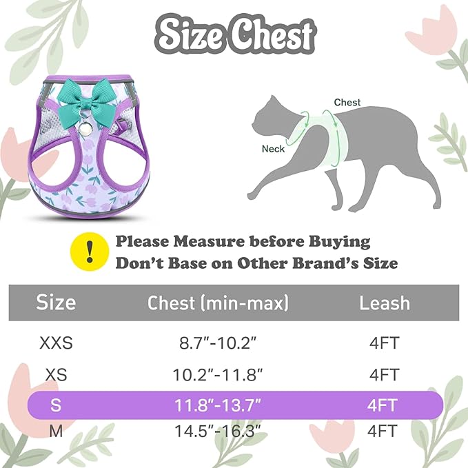 Cat Harness and Leash Escape Proof for Walking, Adjustable Soft Kitten Harness with Reflective Straps Step in Cat Vest Harness for Small Kitten and XS Dogs (Purple, S-Chest(11.8"-13.7"))