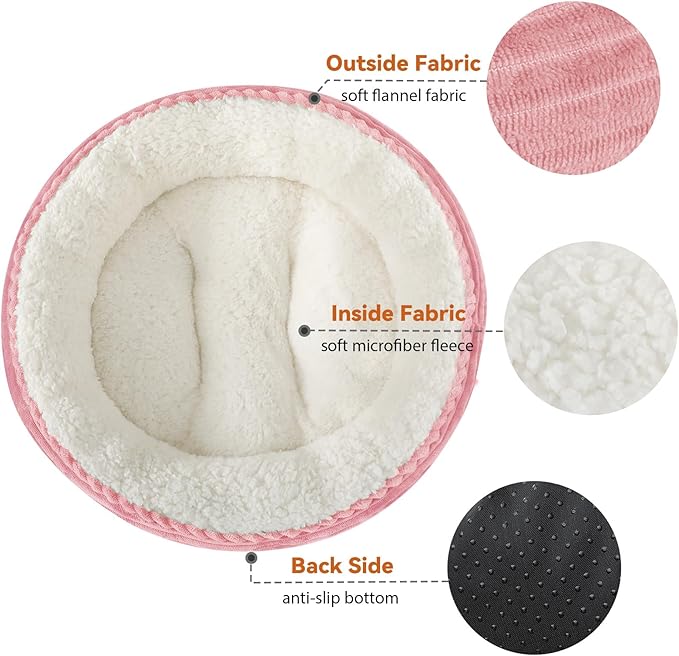23in Pink Round Cat Dog Bed for Large Medium Small Dogs Cats, Machine Washable Sleeping Sofa, Non-Slip Bottom Breathable Soft Calming Pet Cuddler for Indoor/Outdoor/Car/Cage