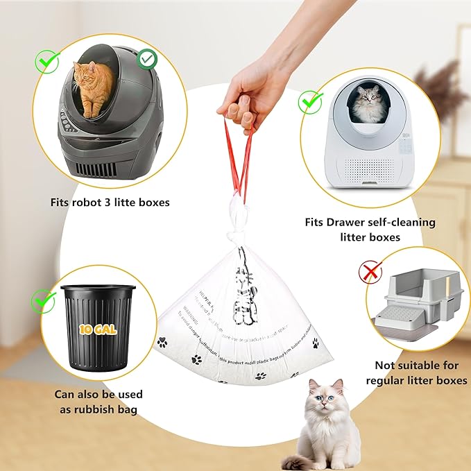 80 Counts Cat Litter box Bags for Automatic Cat Litter Box Self Cleaning, 24 x 29 Inches Extra Thick Cat Liner Bags Compatible with Litter Box Robot 4 and 3(White-Red)