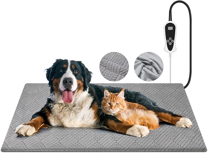 Pet Heating Pad for Dogs and Cats, Waterproof Dog Cat Heating Pad Indoor Heated Blanket Pet Cat Bed Pad with Detachable Cover, 9 Adjustable Temperature & Timer (Large( 28.0" L x 18.0" W x 0.6" Th))