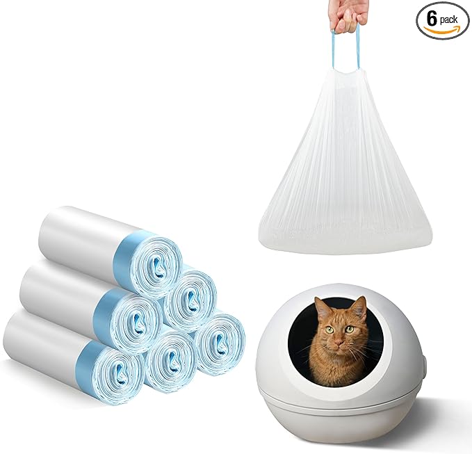 120 Count Cat Litter Box Liners Bag Large, Jumbo Drawstring Extra Durable Pet Cat Pan Liners Extra-Thick Kitty Leakproof Design Cat Litter Bags for Automatic Cat Litter Box and Litter Robot