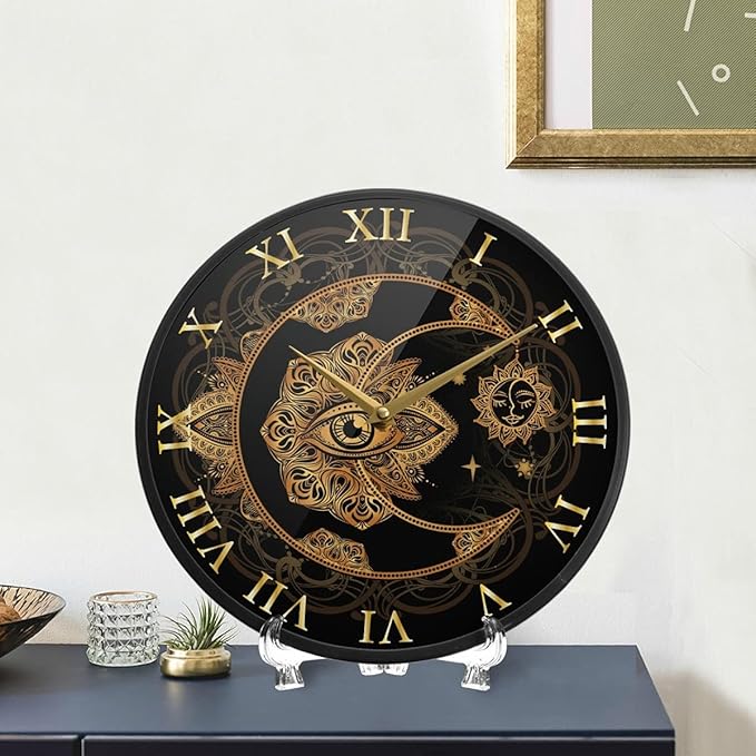 ALAZA Sun Crescent Moon Boho Bohemian Alchemy Wall Clock Battery Operated Silent Non Ticking Clocks for Living Room Decor 12 Inch / 9.5 Inch