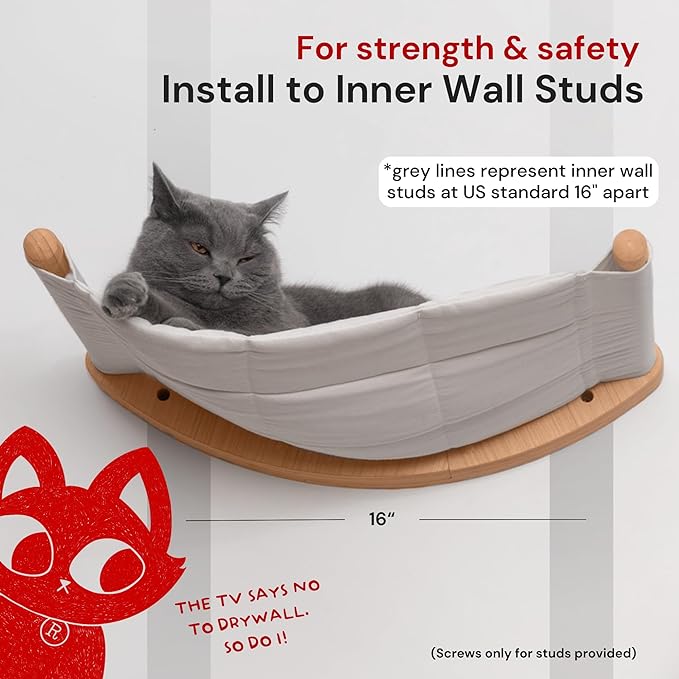 7 Ruby Road Wall Mounted Cat Wall Hammock for Indoor Cats - Comfy Cat Wall Bed for Large Cats and Kitty - Sturdy Cat Perch Shelf for Cat Room or Addition to Cat Wall Furniture