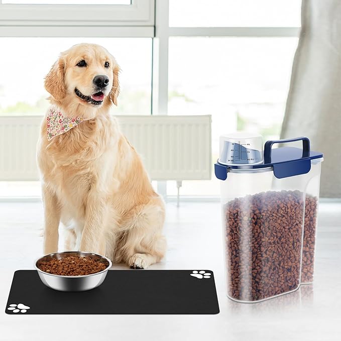 5-7Lbs Portable Airtight Dog Cat Food Container, match pet feeding mat Clean and convenient, making food less messy,translucent Storage Bin for Small Animal Kibble,Bird Seed,Oatmeal,Rice-Royal Blue