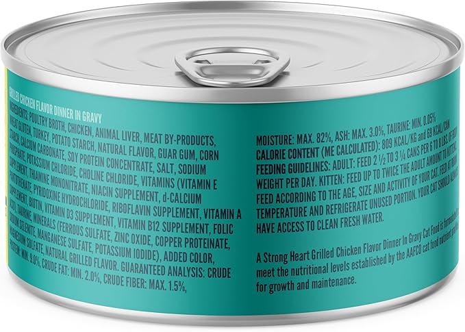 A Strong Heart Canned Wet Cat Food, Grilled Chicken Flavor in Gravy - 3 oz Cans (Pack of 24), Made in The USA with Pieces of Real Grilled Chicken