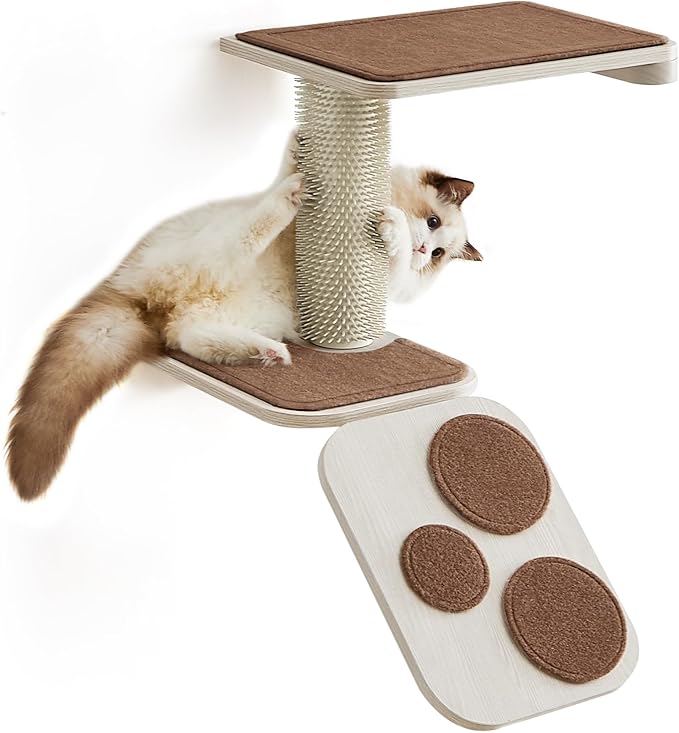 Feandrea Clickat Collection - No.004 Cat Stairs, Wall-Mounted Cat Ladder with Shelves, Self Groomer, Extremely Quick Assembly, Unlimited Expandability, Replaceable Washable Felt Pads