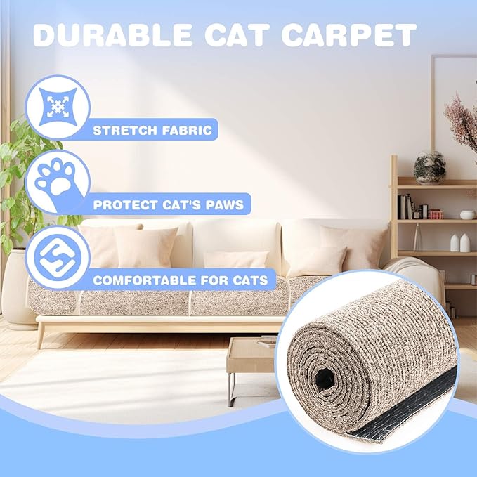 Cat Scratching Mat 78.7"x15.8" Self-Adhesive Cat Furniture Protector, Climbing Cat Scratch Pad for Cat Tree, Sofa, Wall, and Furniture DIY Protection (Beige)
