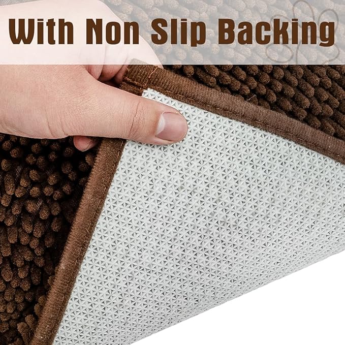 EXPAWLORER Dog Door Mat for Muddy Paws - Highly Absorbent Microfiber Dog Rug, Soft Chenille Dog Runner Rug Indoor Outdoor Floor, Non-Slip Large Pet Paw Cleaning Washable Mud Mat for Bathroom, Brown