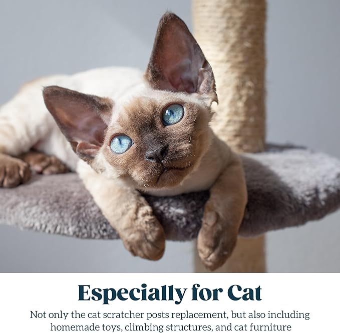 Natural Sisal Rope for Cat Scratcher 1/4 Inch by 50 Feet, Cat Tree Rope Twine for Cat Scratching Post Replacement, Cat Tower with Scratch Post Repairing, Replace, Recovering and DIY, White