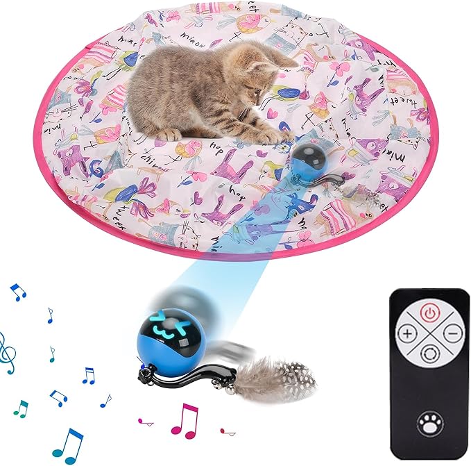 2 in 1 Simulated Interactive Hunting Cat Toy,Self Rolling Ball in Pouch,Remote Control Rechargeable Hide and Seek Cat Toys for Indoor Cats,Interactive cat Toys Ball Fast Rolling in Pouch