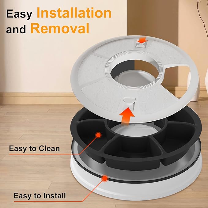 Automatic Cat Feeder Wet Food/Dry Food, 6 Meal Timed Pet Feeder Easily Programmable &Easy to Clean, Auto Feeder for Cats/Small Dogs(Black)