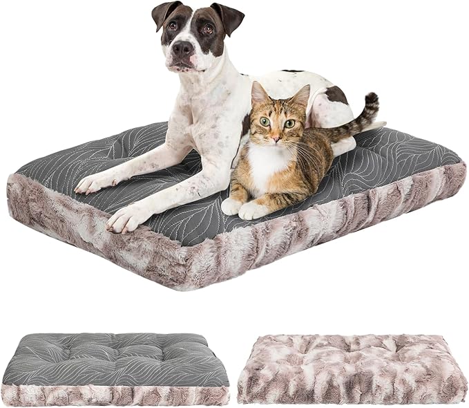 2 in 1 Dog Bed Crate Pad Mat Washable Reversible (Cool & Warm) Soft Fluffy Pet Kennel Beds for Large Medium Small Puppy Cat Sleeping Mattress Machine Wash Dog Cooling Mats (Dot Brown, 41"*27")