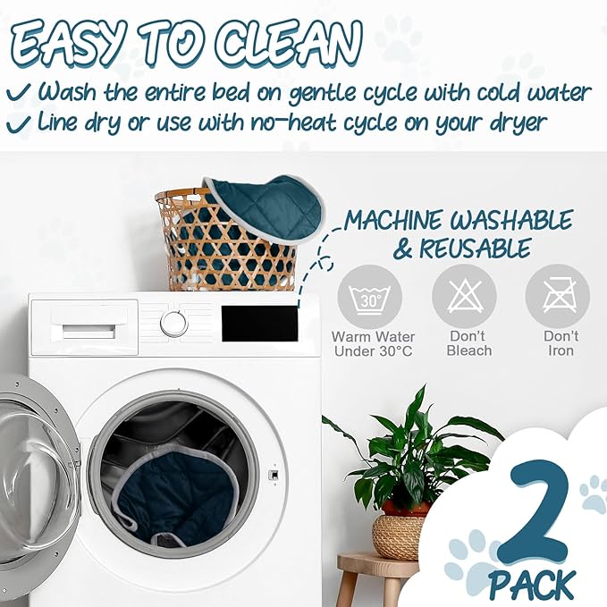 2 Pcs Cat Heating Pad Round 16 Inch Self Heating Cat Mat Washable Heated Cat Bed Anti Slip Cat Warming Pad Pet Bed Mat for Kennel Dog Crate Indoor Outdoor(Blue,16 Inch)