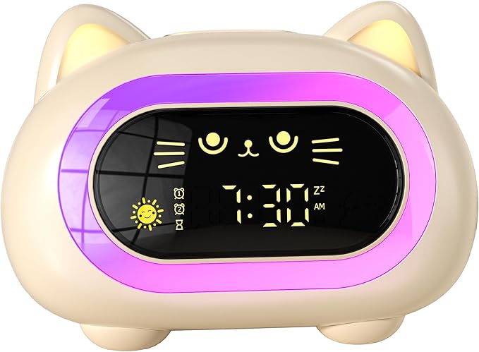 Alarm Clock for Kids, Ok to Wake Clock for Kids with Eye Protection Sleep Training Auto Off Feature 10 Night Light Dual Alarm, Kids Alarm Clock for Girls and Boys, Cute Cat