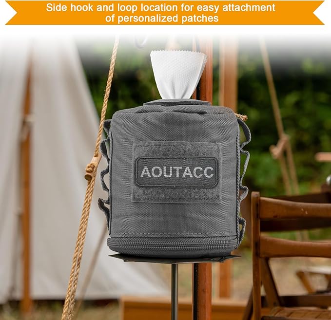 AOUTACC Tactical Roll Paper Storage Bag,Toilet Roll Paper Storage Holder with Molle Mounting Strap,Tissue Cover Organizer for Outdoor Camping,Hiking,Tactical Game-Grey